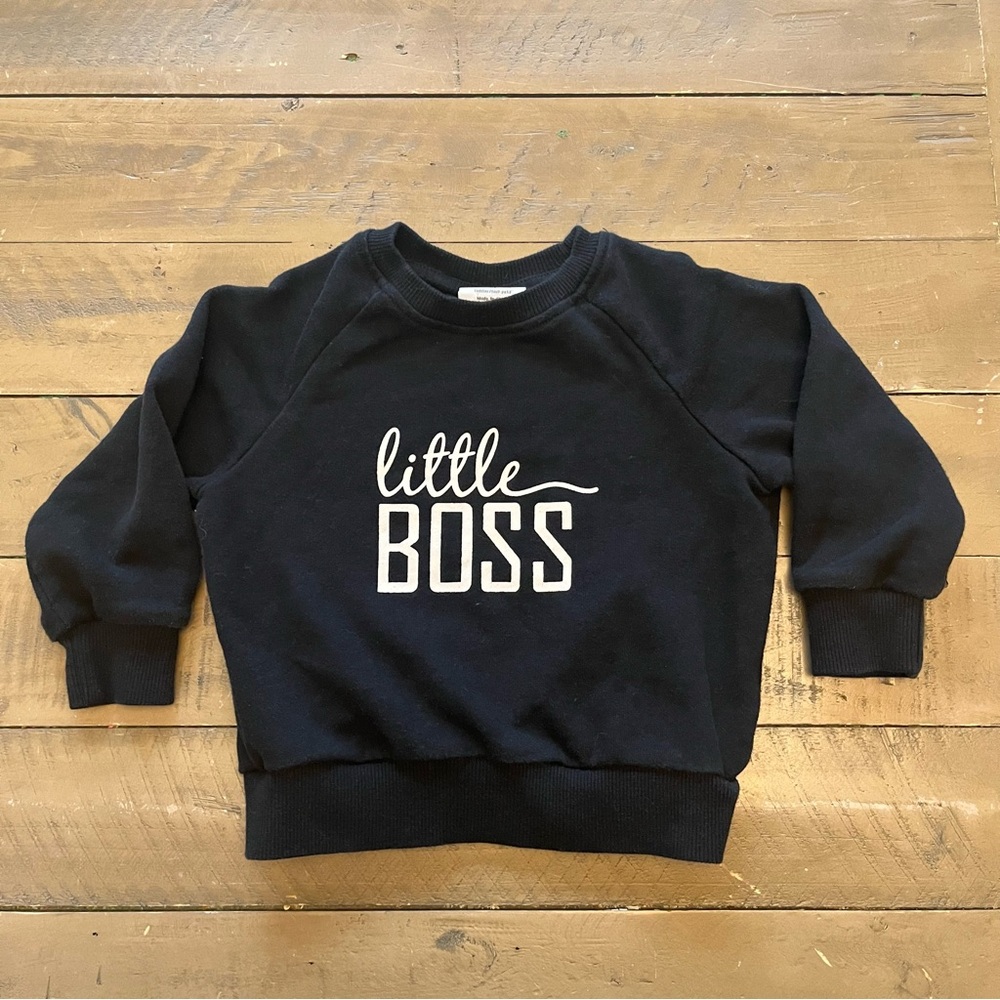 2T “little boss” black pullover crewneck sweater